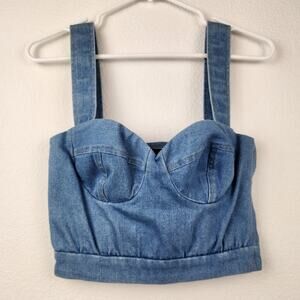 Just Cavalli Blue Cropped Top Denim Padded Cups Size 40 US Small NWT